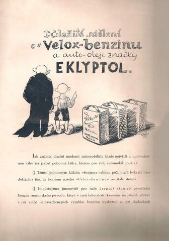 Reklamn listy benzn Velox a autoolej Eklyptol